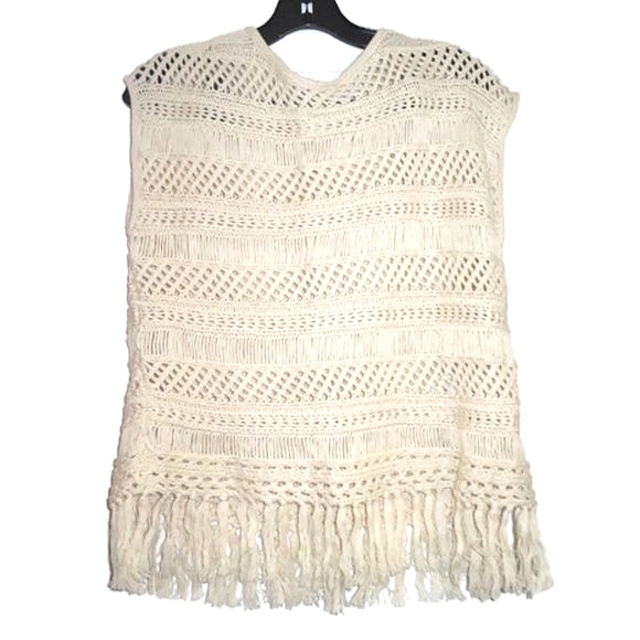 8 By Yoox COTTON CROCHET FRINGED Neutral Top Sweater - Picture 1 of 10